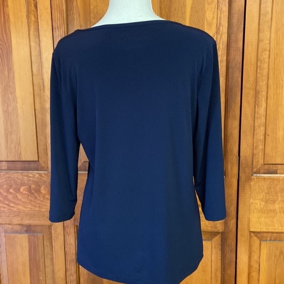 Susan Graver Liquid Knit Navy Bateau Neck 3/4 Length Sleeve Size XS - Picture 3 of 7
